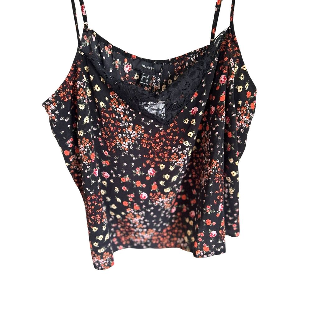 Forever 21+ 3X Black Floral Lace Trim Cami Top Plus Size NWT